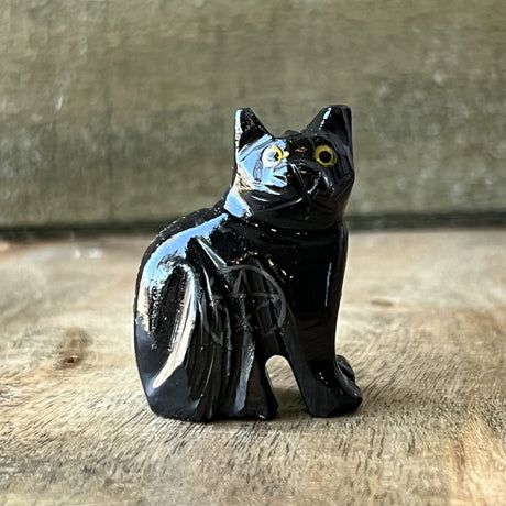 1.5" Black Onyx Cat with Pentacle - Magick Magick.com