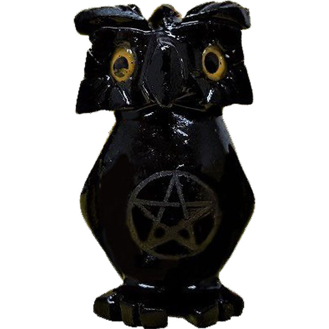1.5" Black Onyx Owl with Pentacle - Magick Magick.com