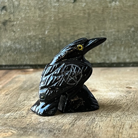 1.5" Black Onyx Raven with Pentacle - Magick Magick.com