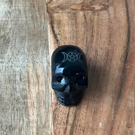 1.5" Black Onyx Skull with Triple Moon Pentacle - Magick Magick.com