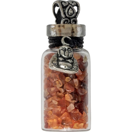 1.75" Gemstone Chip Bottle Necklace - Carnelian with Happy Buddha - Magick Magick.com