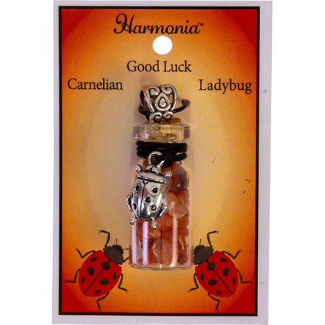 1.75" Gemstone Chip Bottle Necklace - Carnelian with Ladybug - Magick Magick.com