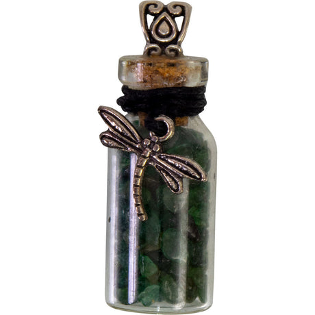 1.75" Gemstone Chip Bottle Necklace - Green Aventurine with Dragonfly - Magick Magick.com