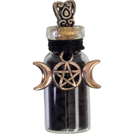 1.75" Gemstone Chip Bottle Necklace - Shungite with Triple Moon - Magick Magick.com