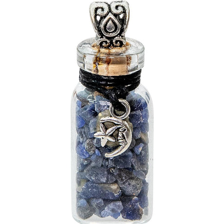 1.75" Gemstone Chip Bottle Necklace - Sodalite with Moon & Star - Magick Magick.com