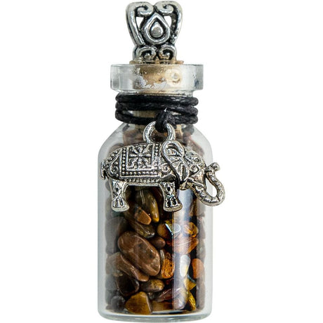 1.75" Gemstone Chip Bottle Necklace - Tiger Eye with Elephant - Magick Magick.com