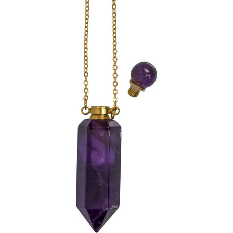 1.75" Gemstone Point Pendant Perfume Bottle Necklace - Amethyst - Magick Magick.com
