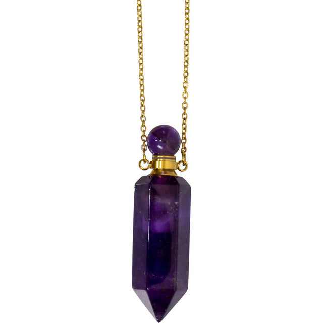 1.75" Gemstone Point Pendant Perfume Bottle Necklace - Amethyst - Magick Magick.com
