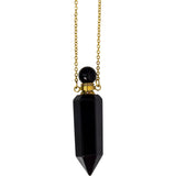 1.75" Gemstone Point Pendant Perfume Bottle Necklace - Black Obsidian - Magick Magick.com