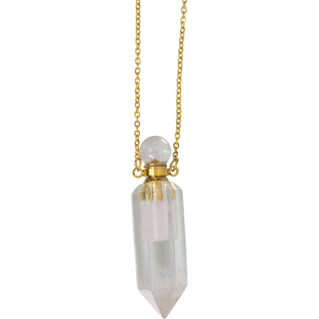 1.75" Gemstone Point Pendant Perfume Bottle Necklace - Clear Quartz - Magick Magick.com