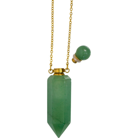 1.75" Gemstone Point Pendant Perfume Bottle Necklace - Green Aventurine - Magick Magick.com
