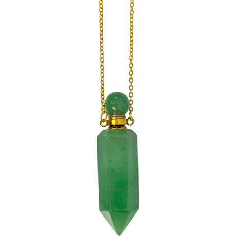 1.75" Gemstone Point Pendant Perfume Bottle Necklace - Green Aventurine - Magick Magick.com