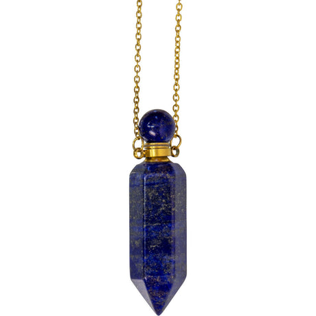 1.75" Gemstone Point Pendant Perfume Bottle Necklace - Lapis - Magick Magick.com