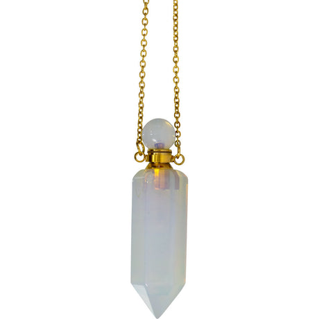 1.75" Gemstone Point Pendant Perfume Bottle Necklace - Opalite - Magick Magick.com