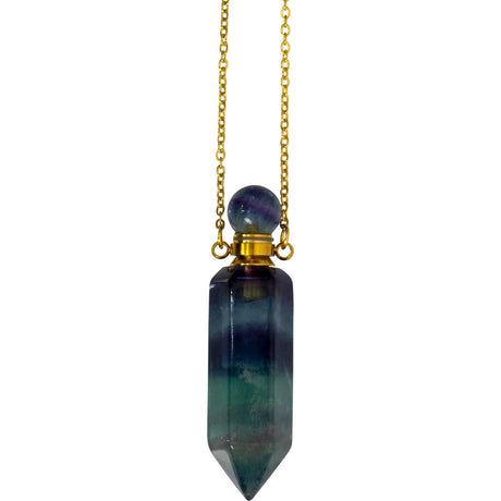 1.75" Gemstone Point Pendant Perfume Bottle Necklace - Rainbow Fluorite - Magick Magick.com