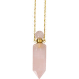 1.75" Gemstone Point Pendant Perfume Bottle Necklace - Rose Quartz - Magick Magick.com