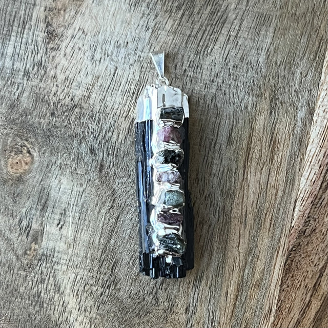 2" Black Tourmaline and Mix Tourmaline Pendant - Magick Magick.com