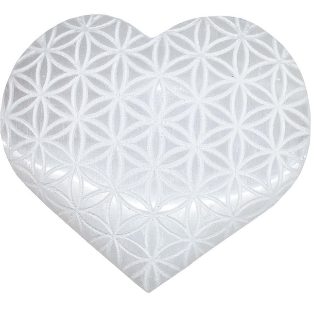 2" Selenite Heart - Flower of Life - Magick Magick.com