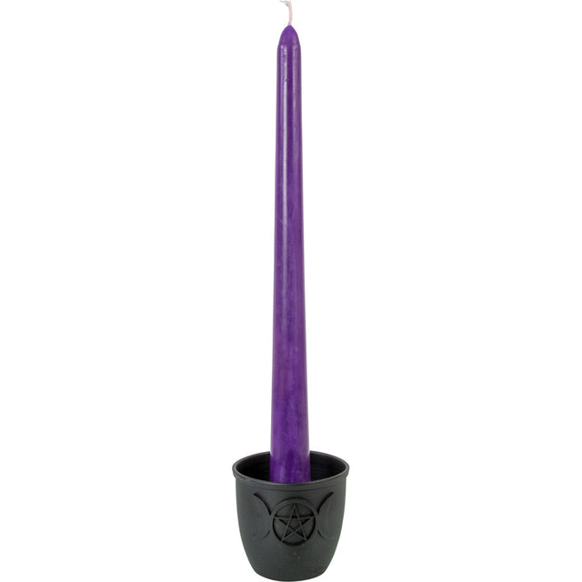 2.5" Cast Iron Taper Candle Holder - Triple Moon with Pentacle - Magick Magick.com
