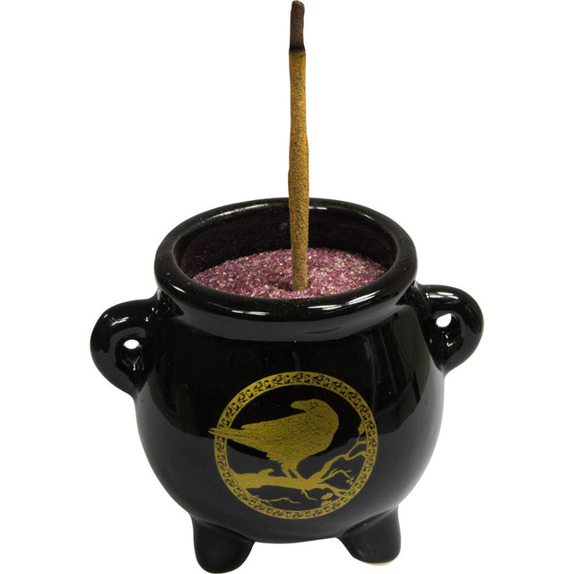 2.5" Ceramic Mini Cauldron - Celtic Raven - Magick Magick.com