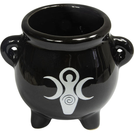 2.5" Ceramic Mini Cauldron - Triple Moon Goddess - Magick Magick.com