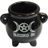 2.5" Ceramic Mini Cauldron - Triple Moon with Pentacle (Blessed Be) - Magick Magick.com