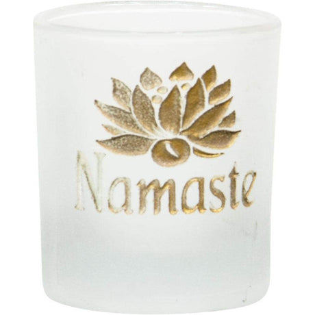 2.5" Etched Glass Votive Holder - Namaste Lotus - Magick Magick.com