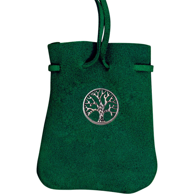 2.5" x 3.5" Suede Pouch Rounded with Strap - Green Tree of Life - Magick Magick.com