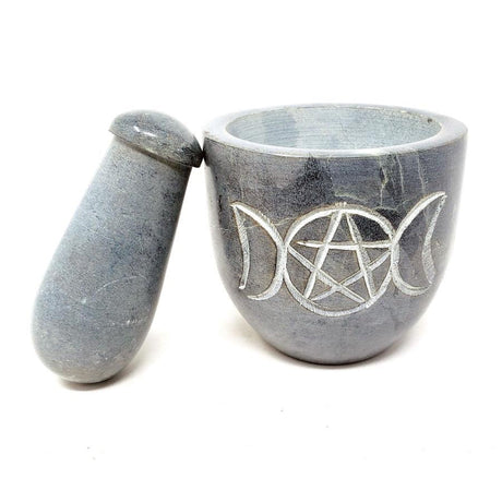 2.75" Triple Moon Carved Soapstone Mortar & Pestle - Magick Magick.com
