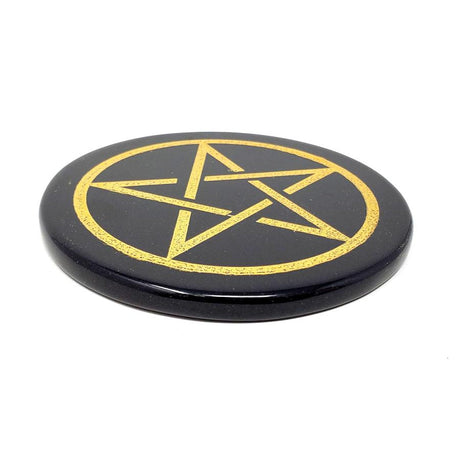 3" Black Agate Altar Tile - Pentagram - Magick Magick.com
