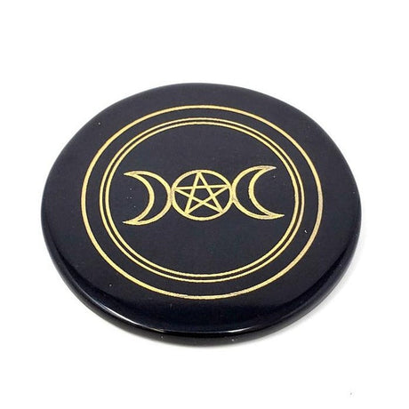 3" Black Agate Altar Tile - Triple Moon - Magick Magick.com