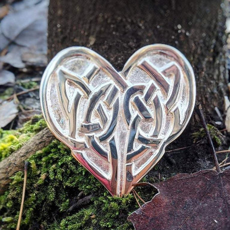 3" Celtic Heart Altar Tile Silver Plated Brass - Magick Magick.com