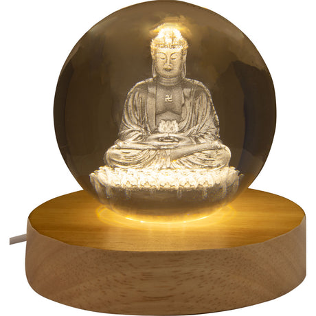 3" Crystal Ball with Wood LED Light Base - Buddha - Magick Magick.com
