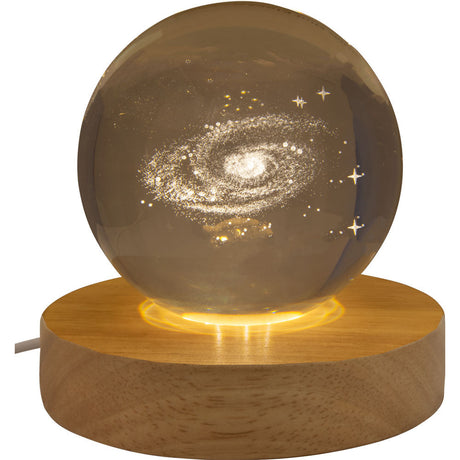 3" Crystal Ball with Wood LED Light Base - Galaxy - Magick Magick.com