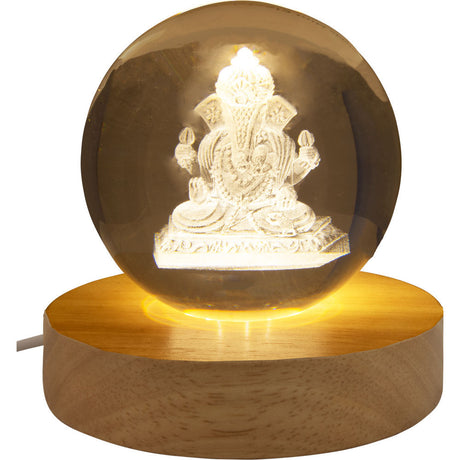 3" Crystal Ball with Wood LED Light Base - Ganesha - Magick Magick.com