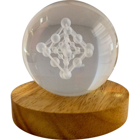 3" Crystal Ball with Wood LED Light Base - Metatron - Magick Magick.com