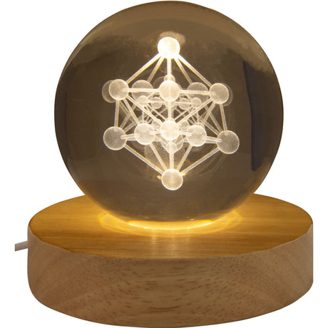 3" Crystal Ball with Wood LED Light Base - Metatron - Magick Magick.com