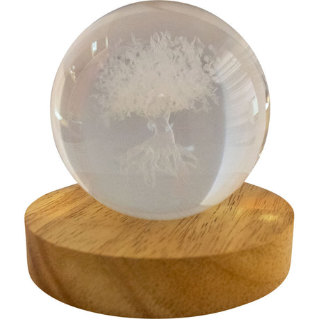 3" Crystal Ball with Wood LED Light Base - Tree of Life - Magick Magick.com