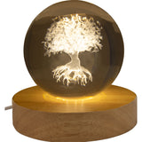 3" Crystal Ball with Wood LED Light Base - Tree of Life - Magick Magick.com