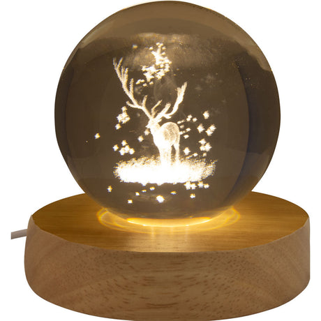 3" Crystal Ball with Wood LED Light Base - White Stag - Magick Magick.com