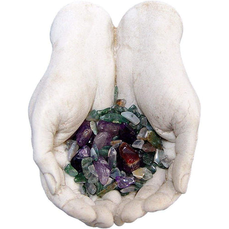 3" Gypsum Cement Figurine - Gods Hands with Stones - Magick Magick.com