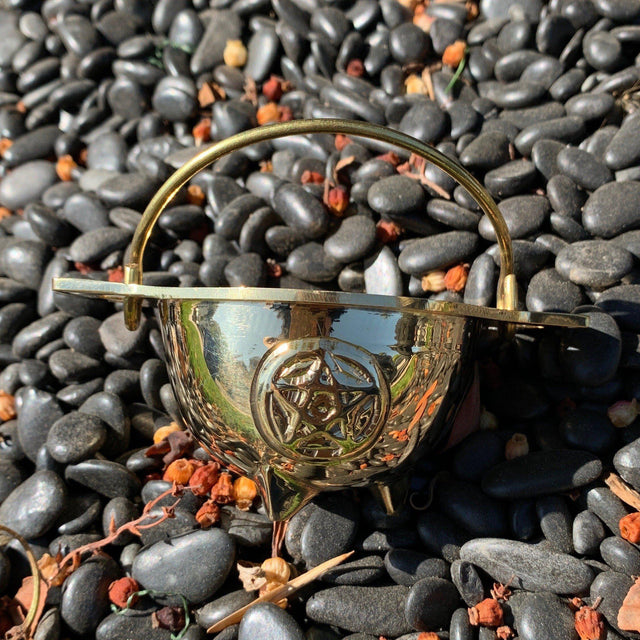 3" Pentacle Solid Brass Cauldron - Magick Magick.com