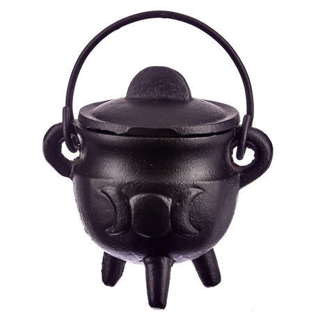 3" Triple Moon Cast Iron Cauldron with Lid - Magick Magick.com