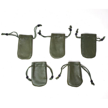 3" x 2" Olive Green Leather Drawstring Pouch - Magick Magick.com