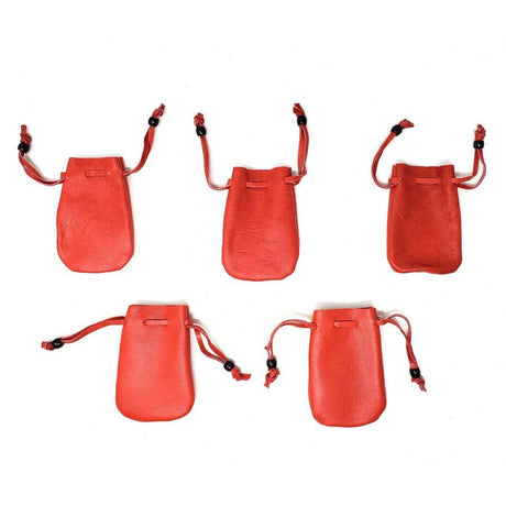 3" x 2" Red Leather Drawstring Pouch - Magick Magick.com