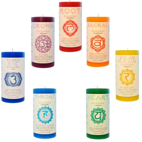 3" x 6" Reiki Charged Chakra Pillar Candle - One of Each (Set of 7) - Magick Magick.com