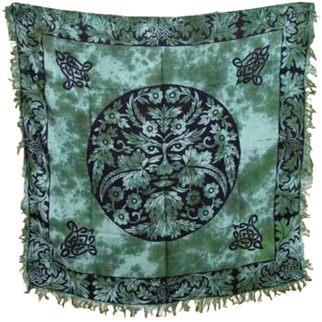 36" Satin Altar Cloth - Green Man - Magick Magick.com