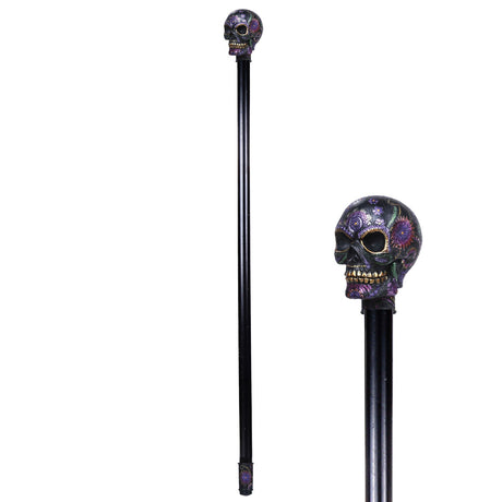 36.5" Day of the Dead Walking Cane - Purple Skull - Magick Magick.com