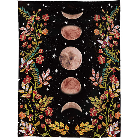 39" x 59" Polyester Tapestry - Flowers & Moon Phases - Magick Magick.com