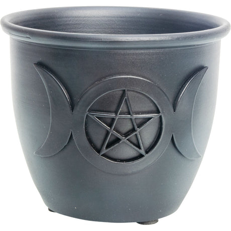 3.5" Cast Iron Smudge Pot - Triple Moon with Pentacle - Magick Magick.com